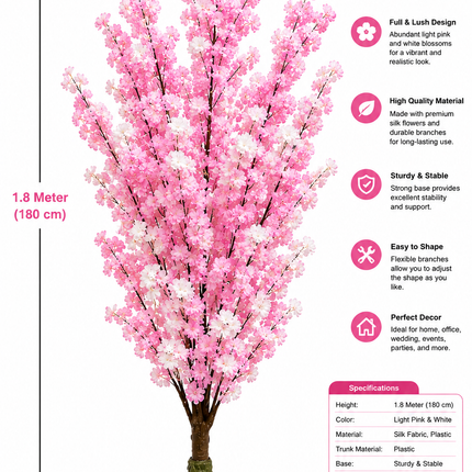 1.8M Artificial Cherry Blossom Tree – Light Pink & White