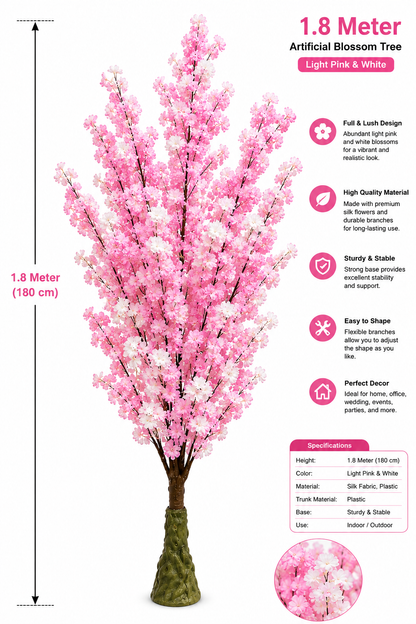 1.8M Artificial Cherry Blossom Tree – Light Pink & White