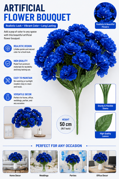 Artificial Blue Flower Bouquet 50cm