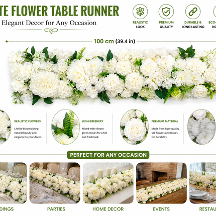 Artificial White Flower Wall Panel 100x20cm