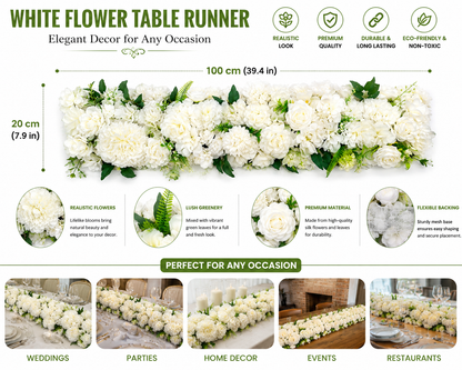 Artificial White Flower Wall Panel 100x20cm