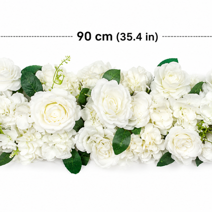 Artificial White Rose Flower Wall Panel 90x20cm