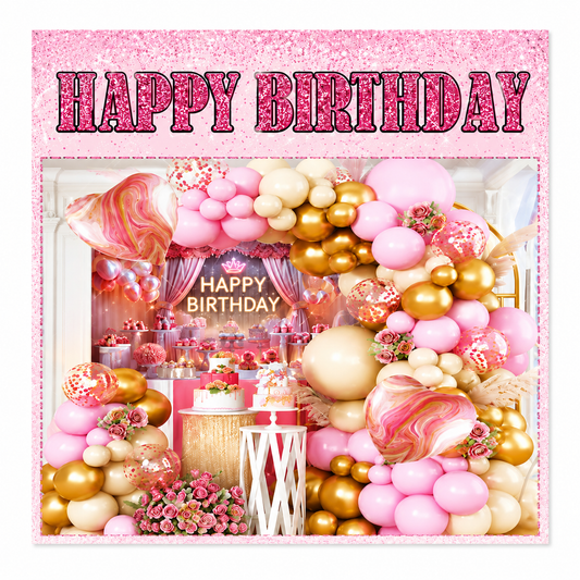 Happy Birthday Party Backdrop Banner 180x120cm – Pink & Gold