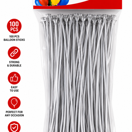 100 PCS Silver Balloon Sticks