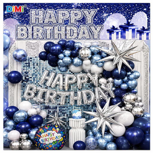Happy Birthday Blue Silver Balloon Theme Party