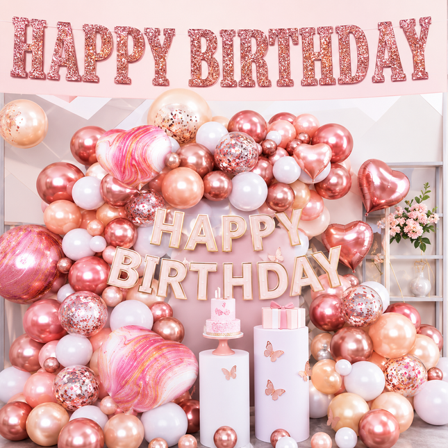 Pastel Happy Birthday Backdrop Banner with Balloon
