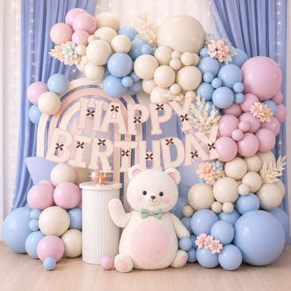 Happy Birthday Backdrop Pink Blue Balloon Theme Party