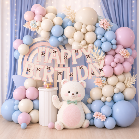 Happy Birthday Backdrop Pink Blue Balloon Theme Party