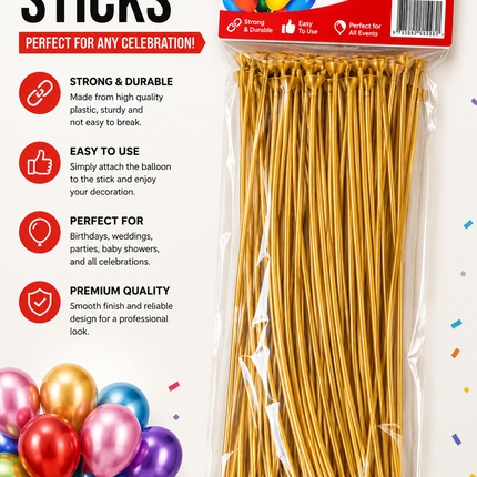 100 PCS Gold Balloon Sticks