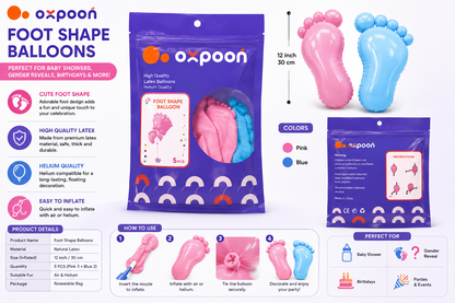 Foot Shape Balloons 5PCS Pink Blue Baby Shower