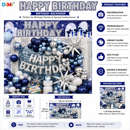 Happy Birthday Blue Silver Balloon Theme Party