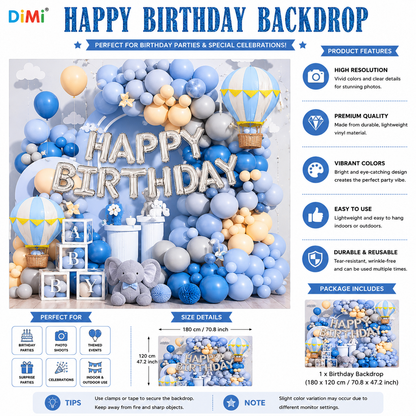 Happy Birthday Party Backdrop Blue Balloon Theme