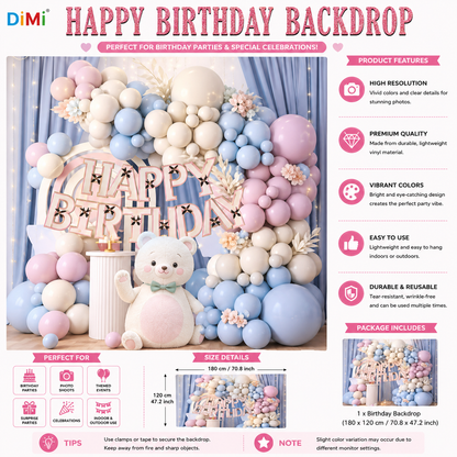 Happy Birthday Backdrop Pink Blue Balloon Theme Party