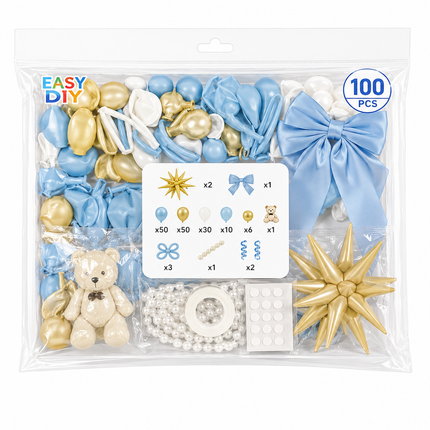 Blue & Gold Balloon Decoration Kit 100PCS
