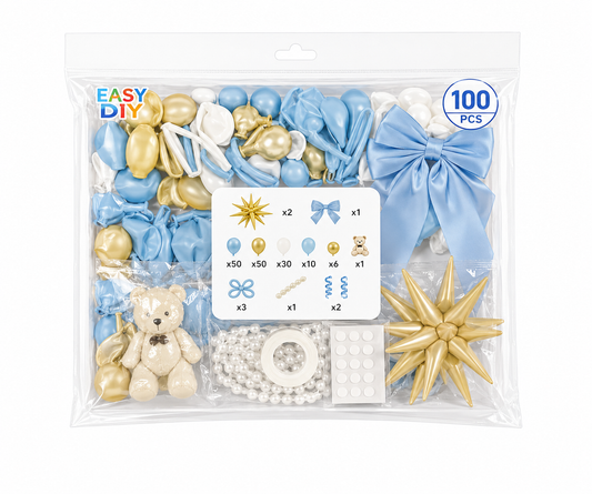Blue & Gold Balloon Decoration Kit 100PCS