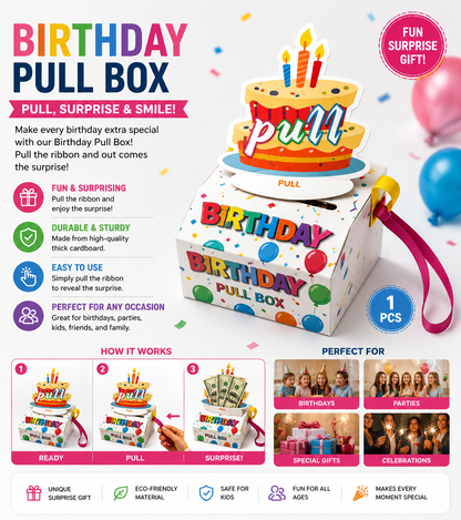 Birthday Pull Box Surprise Gift Box with Ribbon Pull Reveal