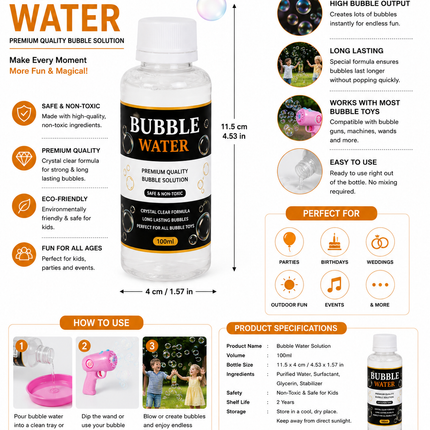 Premium Bubble Water Solution 100ml – Non-Toxic Bubble Refill