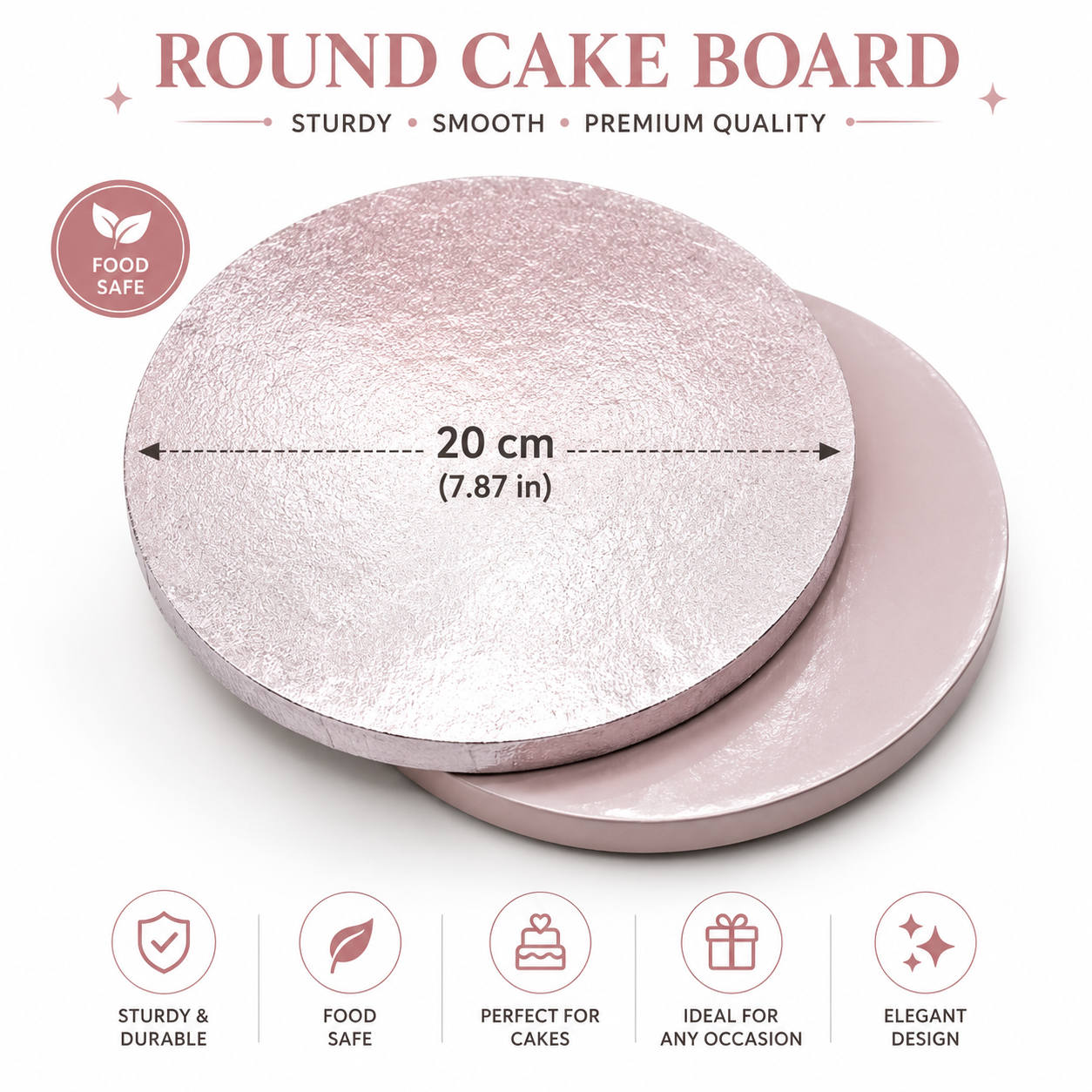 20cm Round Silver Foil Cake Board