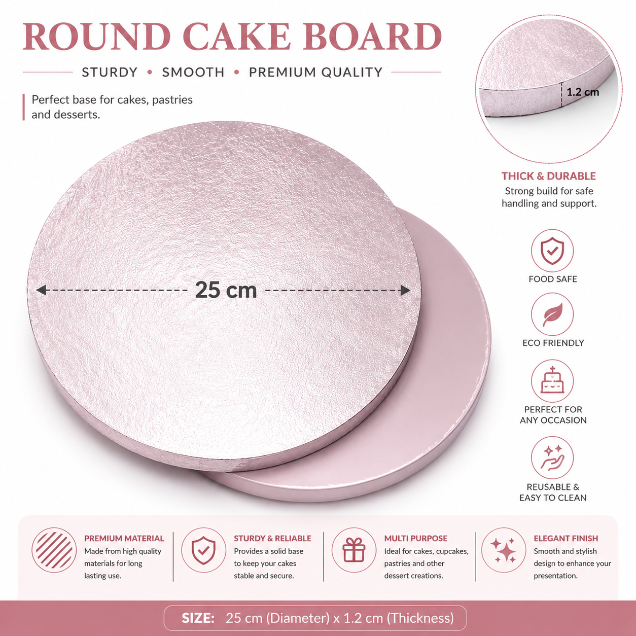 Silver Round Cake Base Board 25cm