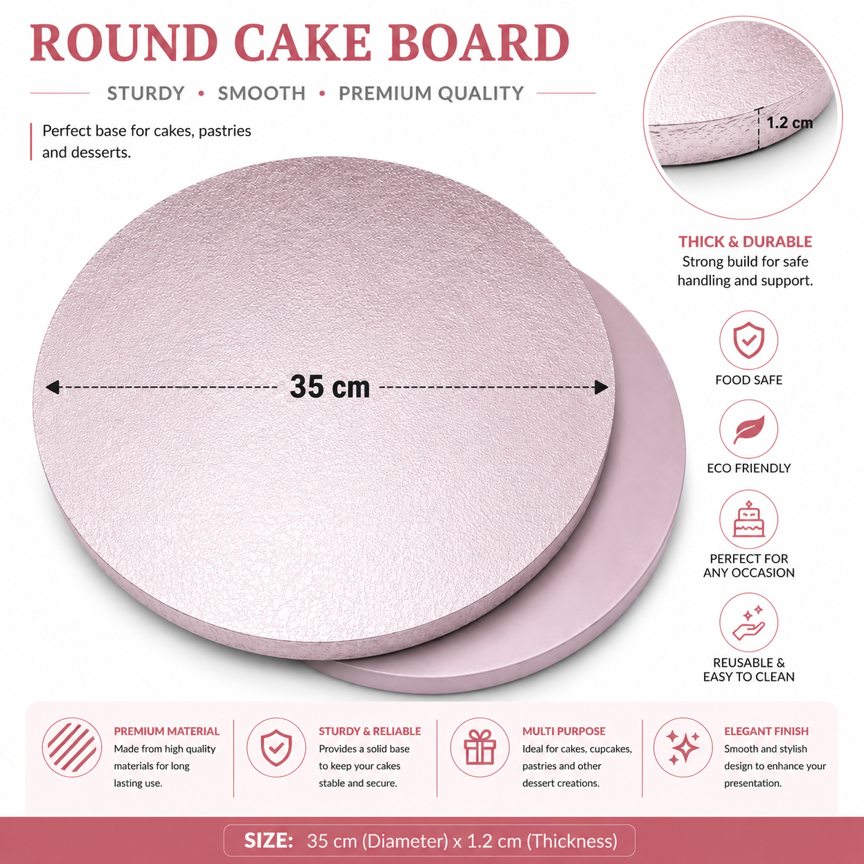 35cm Round Silver Foil Cake Board