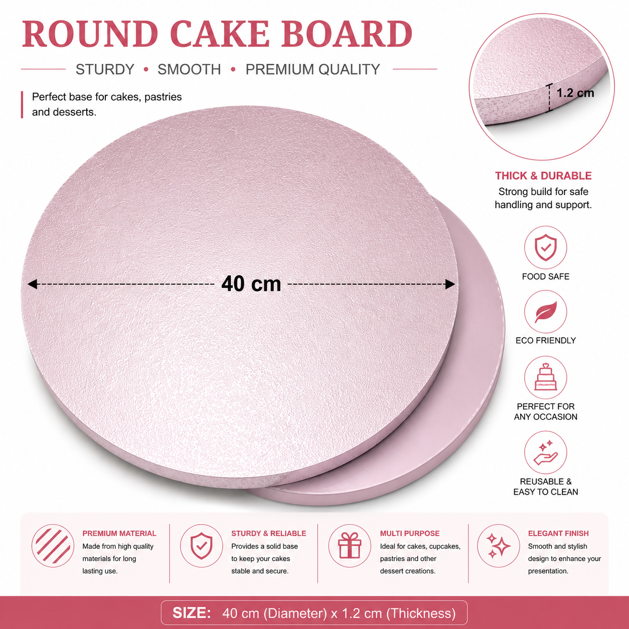 Round Silver Cake Board 40cm Cake Drum