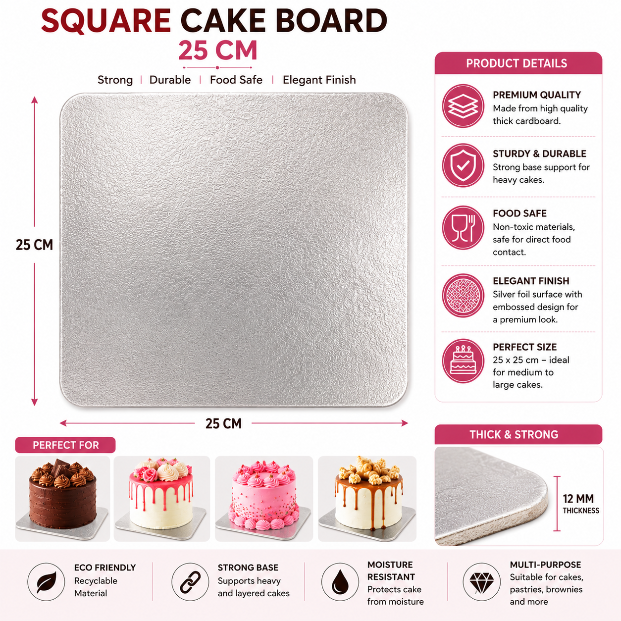 25cm Square Cake Board