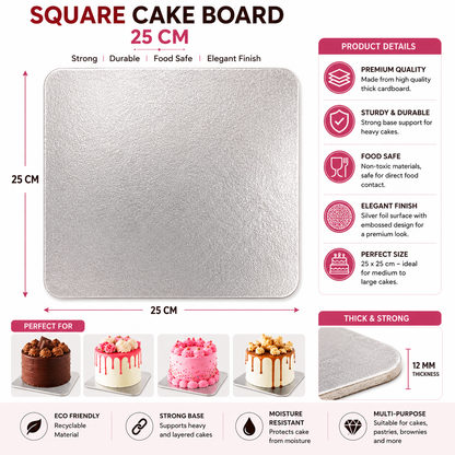 25cm Square Cake Board