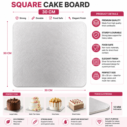 30 x 30cm Silver Square Cake Board