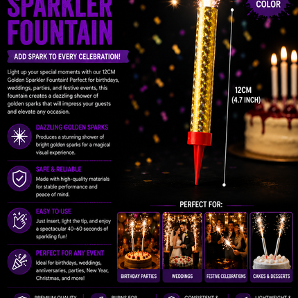 Birthday Golden Sparkler Fountain Candle 12cm