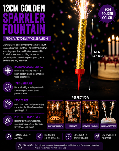 Birthday Golden Sparkler Fountain Candle 12cm