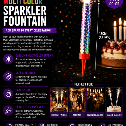 Birthday Rainbow Sparkler Fountain Candle 12cm