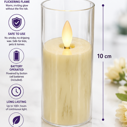 LED Flameless Candle Light with Glass Holder - 5.5 x 10 cm