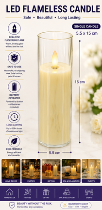 LED Flameless Candle with Glass Holder 5.5 x 15 cm
