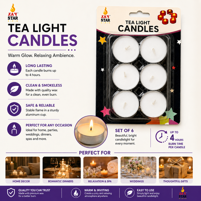 White Unscented Tealights Candles - 6 Pack
