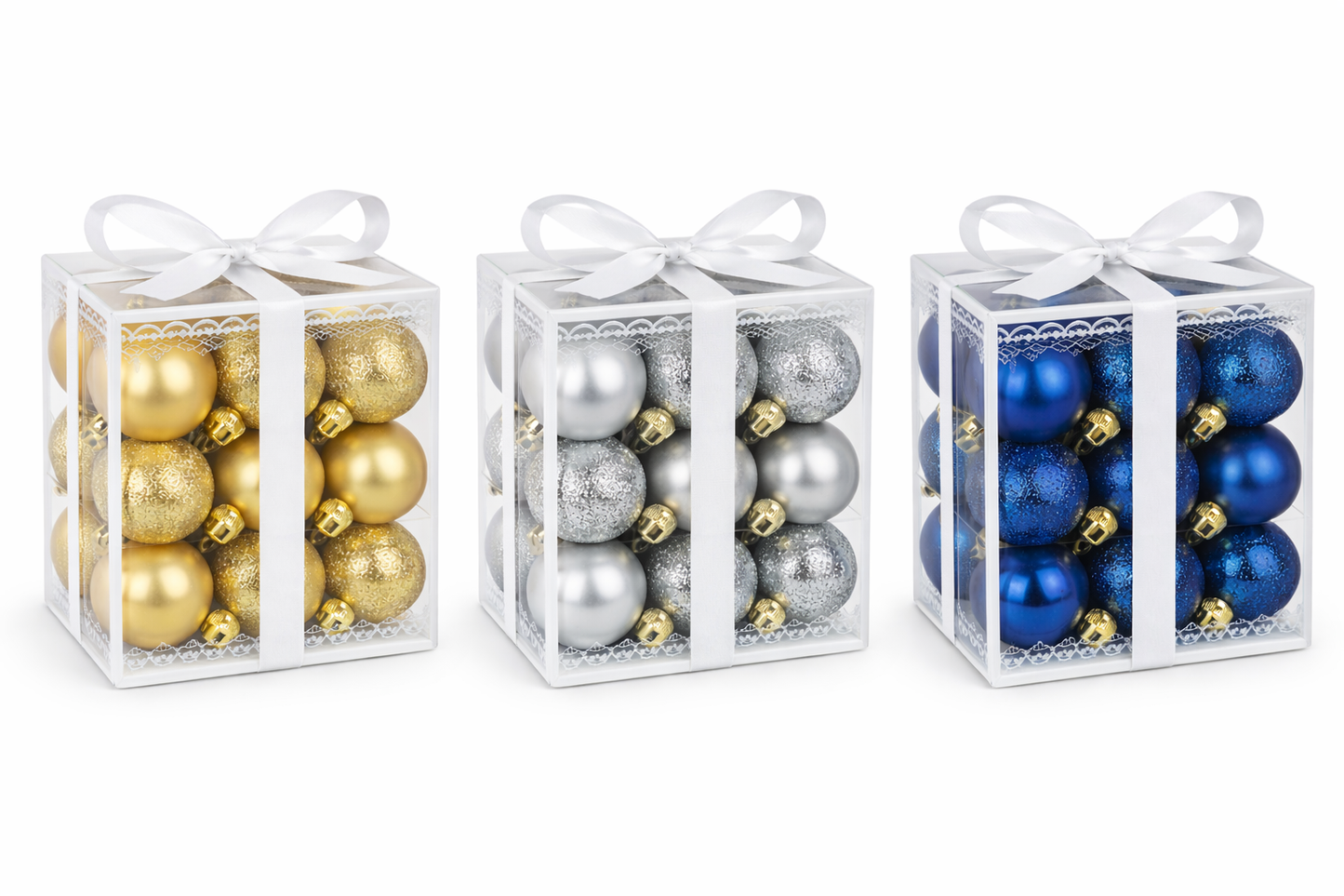 Holiday Bliss Christmas Gold, Silver, or Royal Blue Baubles Ornaments Collection - colors