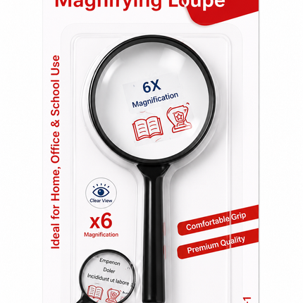Handheld Magnifying Glass 6X Magnification – 60mm Optical Glass Lens