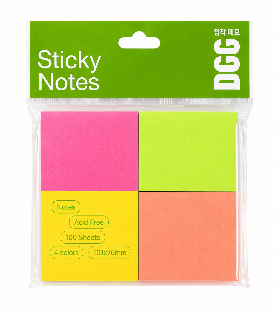 Sticky Notes 4 Color Pack – Neon Pink, Green, Yellow & Peach Memo Pads