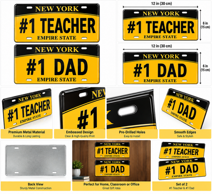 New York Souvenir License Plate – #1 Teacher & #1 Dad - 3.54*1.77"