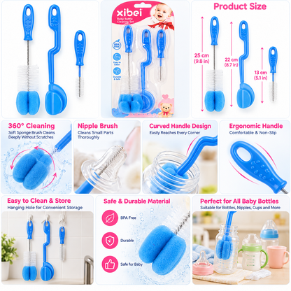 3-Piece Baby Bottle Cleaning Brush Set