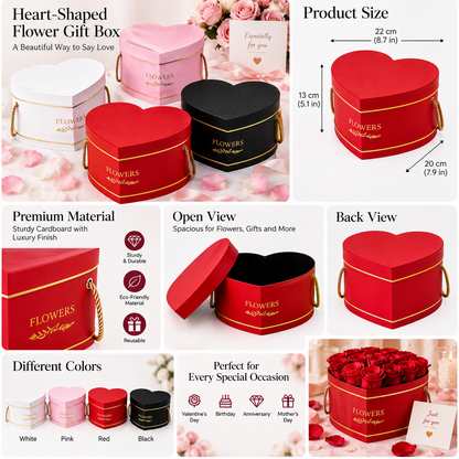 Heart-Shaped Flower Gift Box Set -Red, Pink, Black, White 12.99*12.80*4.53"