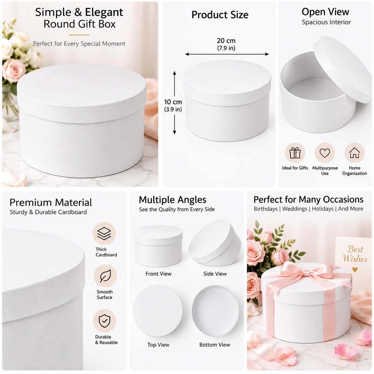 White Round Gift Box with Lid 5ct - 12.20x3.15x8.27"