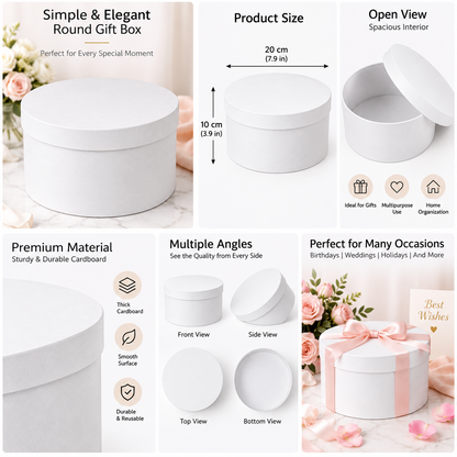White Round Gift Box with Lid 5ct - 12.20x3.15x8.27"