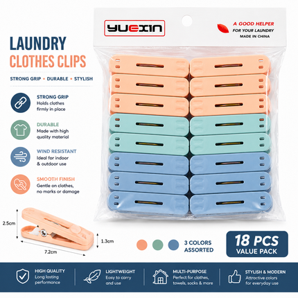 Laundry Clothes Clips 18 Pack