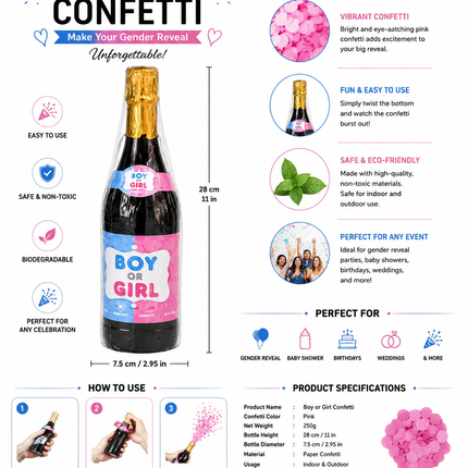 Boy or Girl Gender Reveal Confetti Popper Bottle