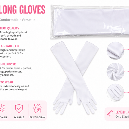 White Long Satin Gloves Opera Length Gloves