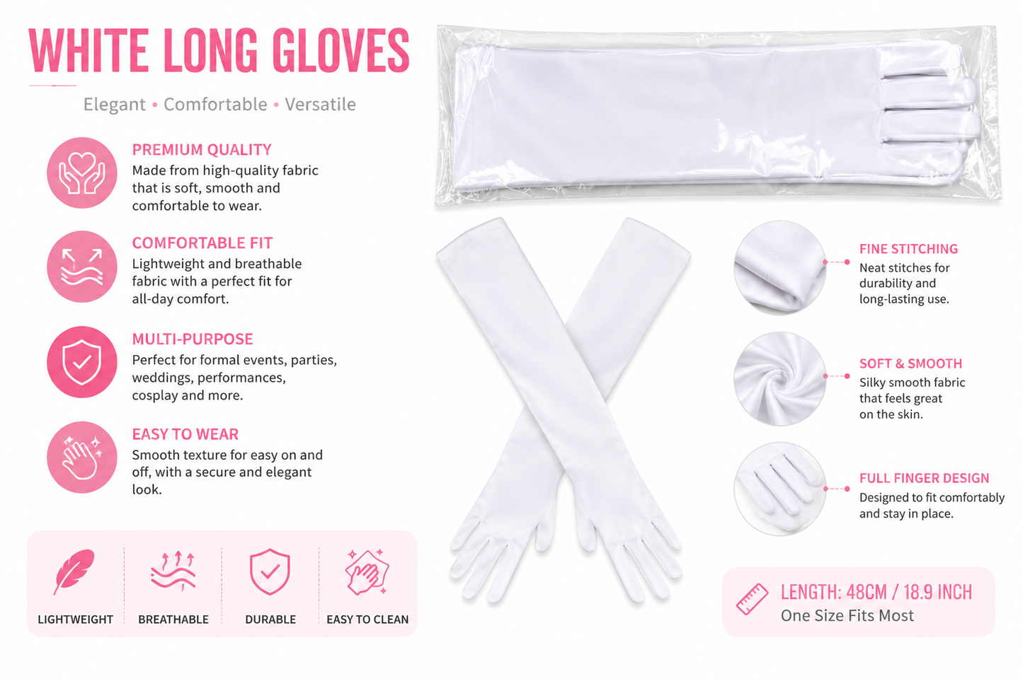 White Long Satin Gloves Opera Length Gloves