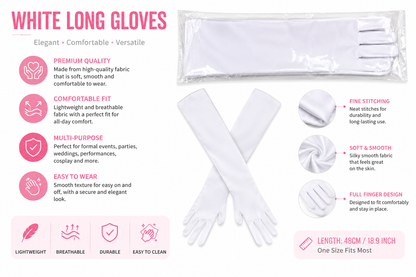 White Long Satin Gloves Opera Length Gloves