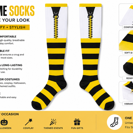 Halloween Costume Knee High Socks Yellow Black