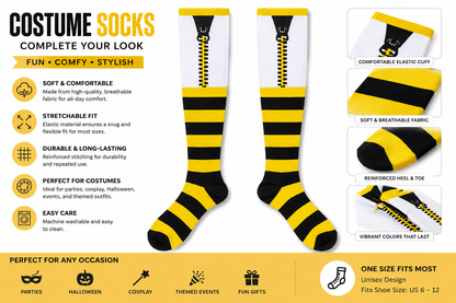 Halloween Costume Knee High Socks Yellow Black