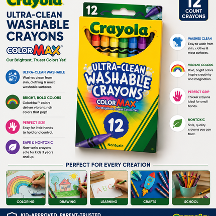 Crayola Washable Crayons 12 Count – Non-Toxic Coloring Supplies